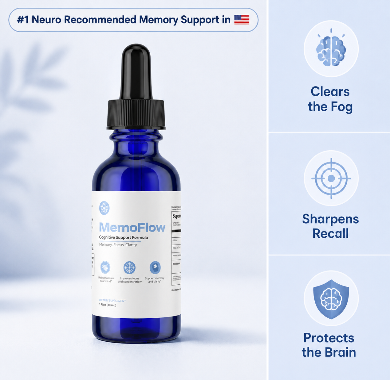 MemoFlow cognitive support sublingual dropper bottle